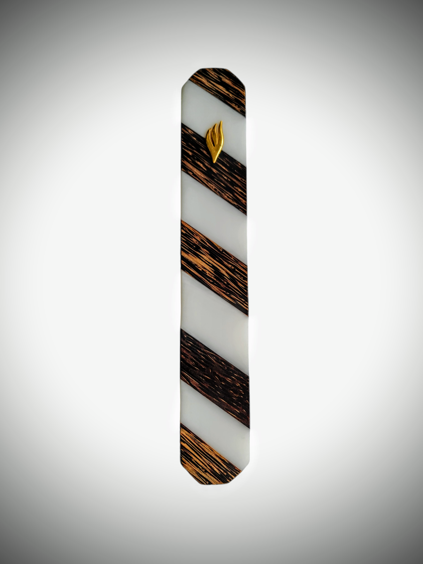 Mezuzah Holder Black Palm Strips And White Epoxy