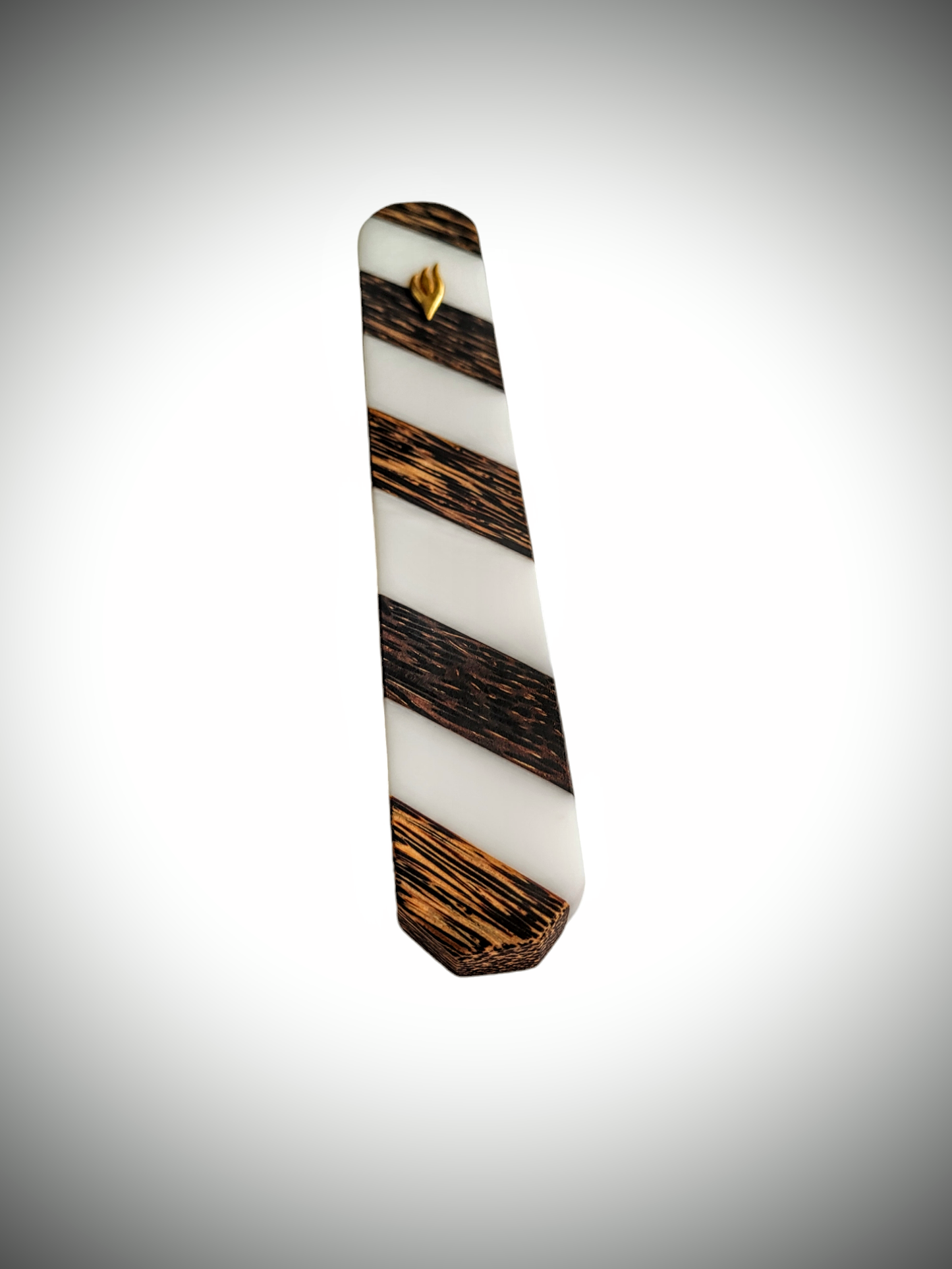 Mezuzah Holder Black Palm Strips And White Epoxy