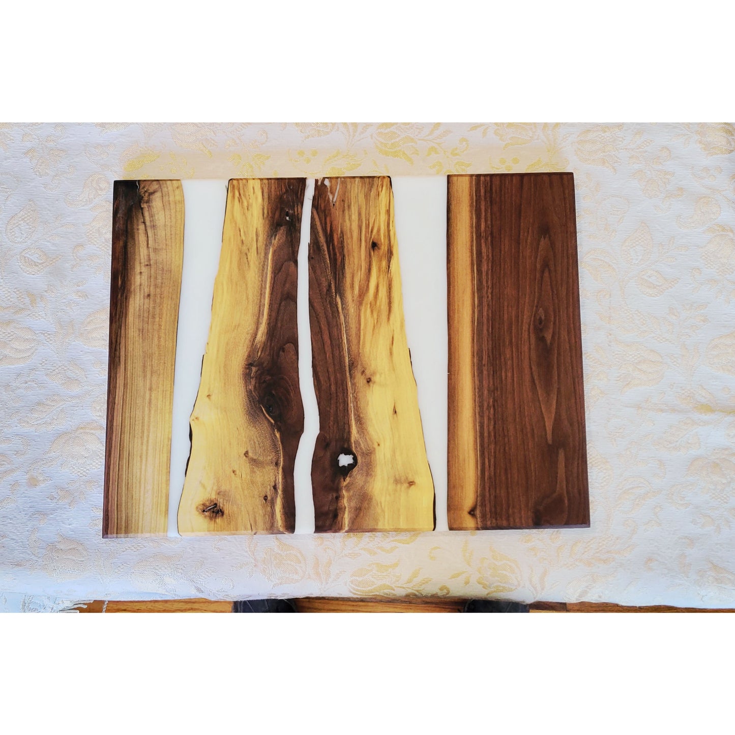 Live edge Walnut And 2 Lines Of Epoxy River Up To Down