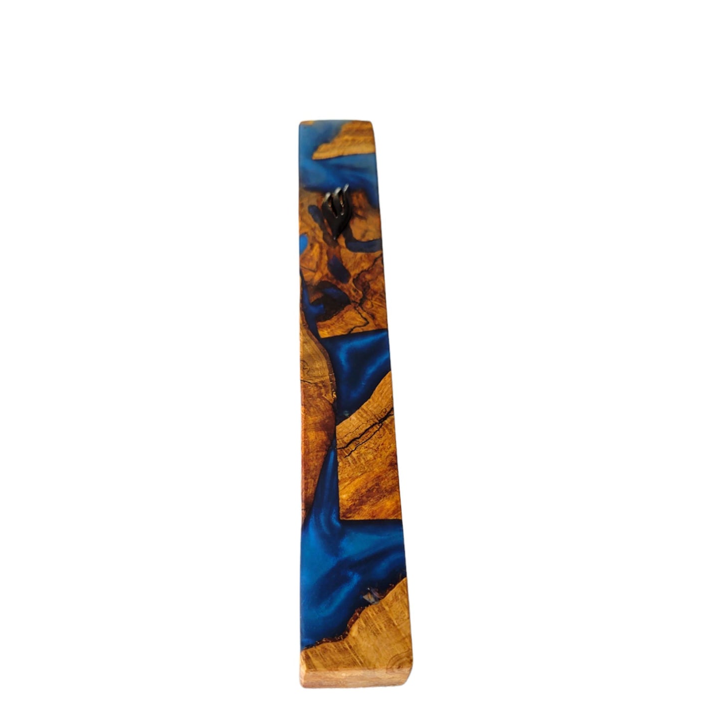 Mezuzah Holder Rustic Wood And Dark Blue Epoxy