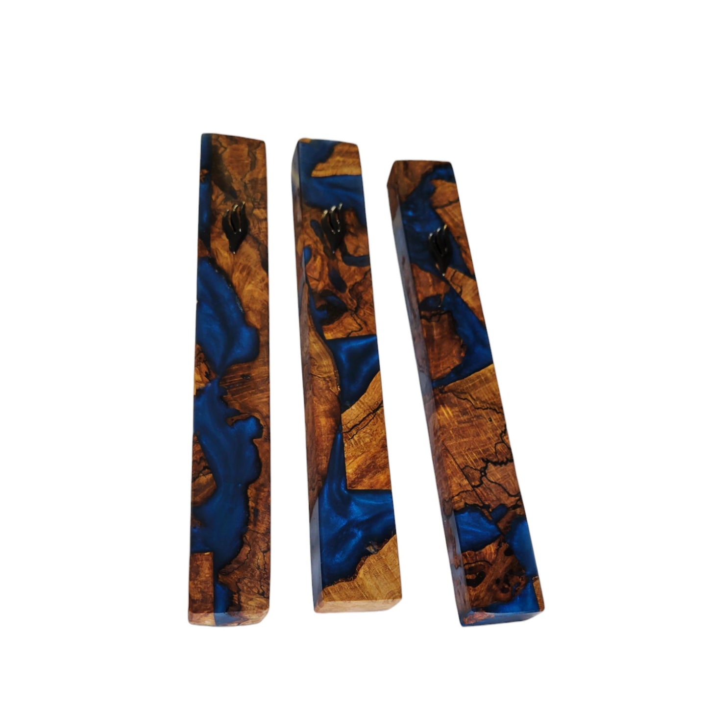 Mezuzah Holder Rustic Wood And Dark Blue Epoxy