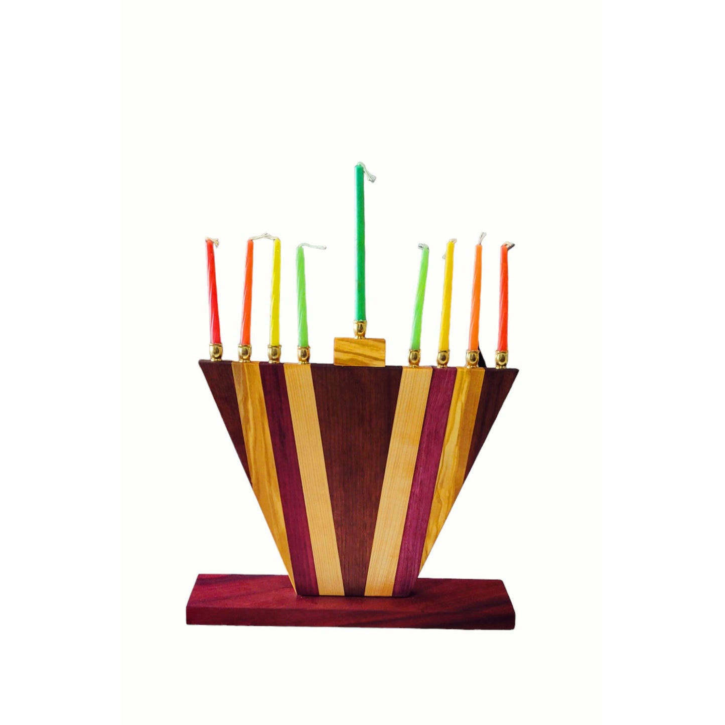 Menorah Mix Of Exotic Wood Gold Candle Stick Holders