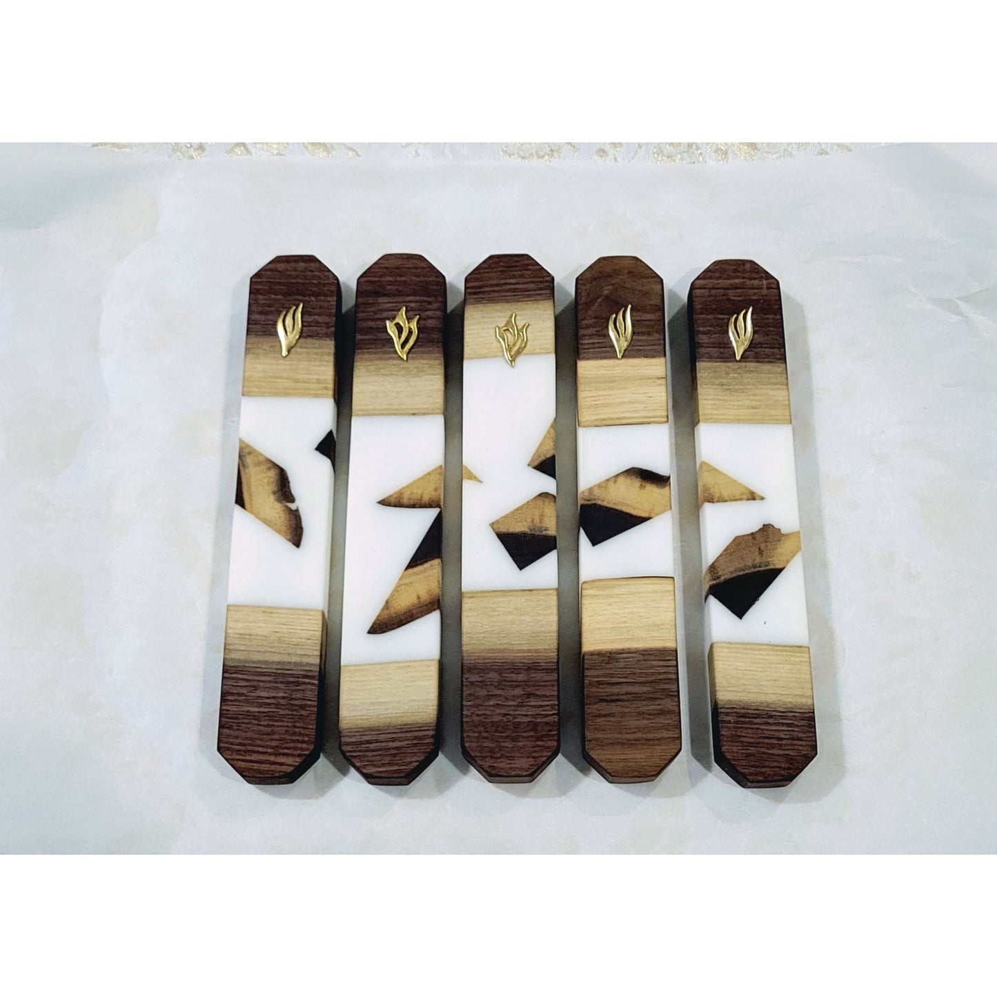 Mezuzah Holder Pieces of Walnut Wood With White Epoxy