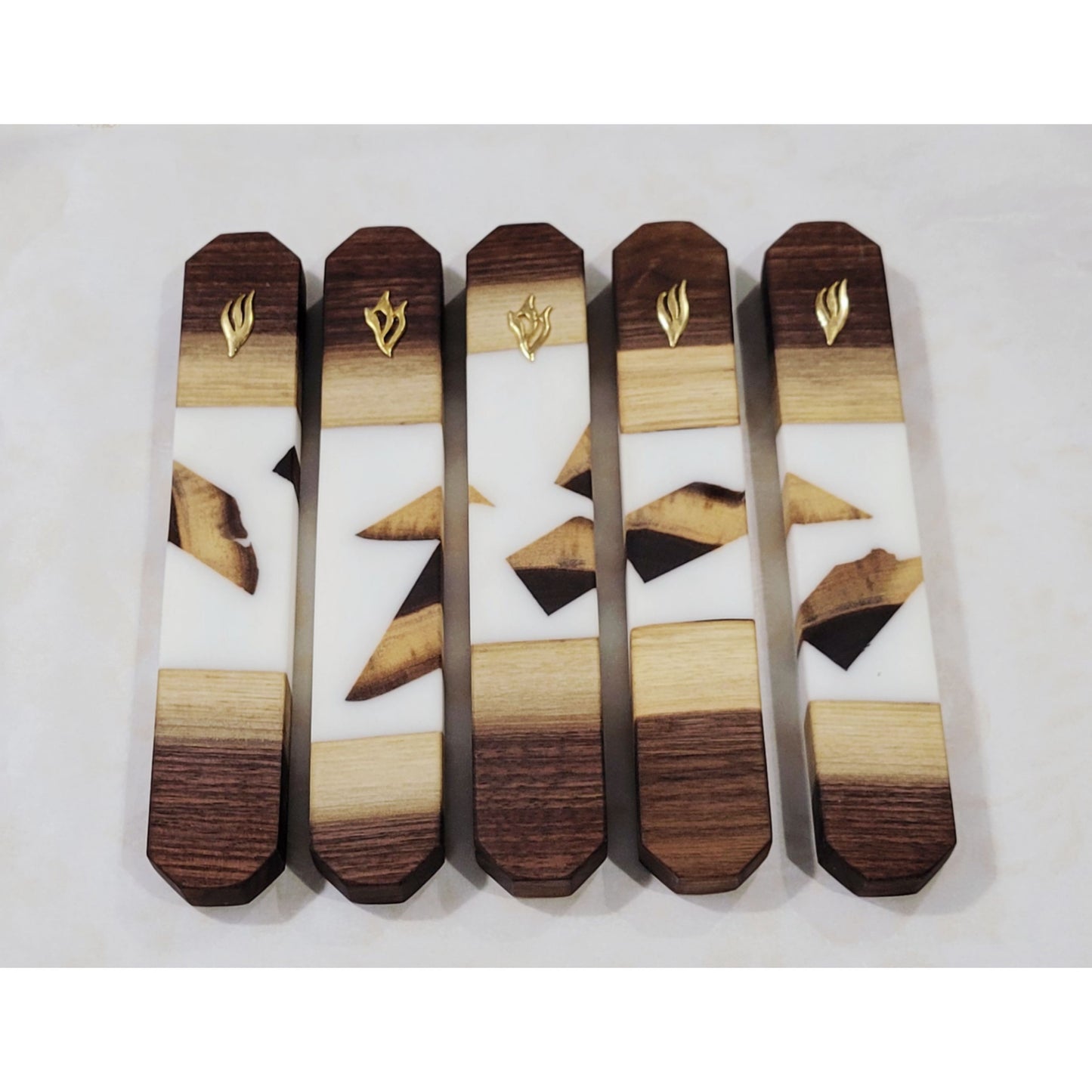 Mezuzah Holder Pieces of Walnut Wood With White Epoxy