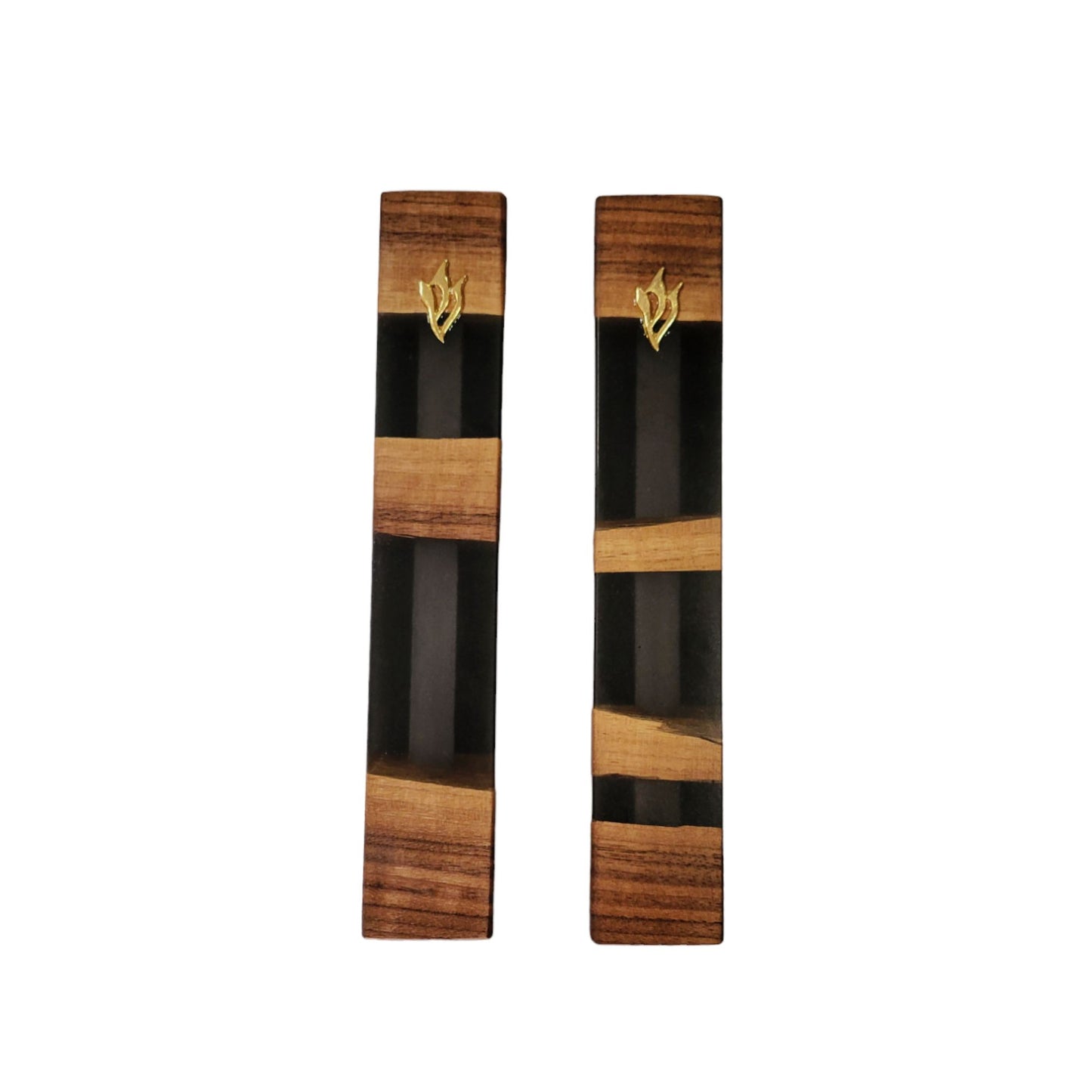Mezuzah Holder Pieces Of Walnut Wood With transparent light Black Epoxy