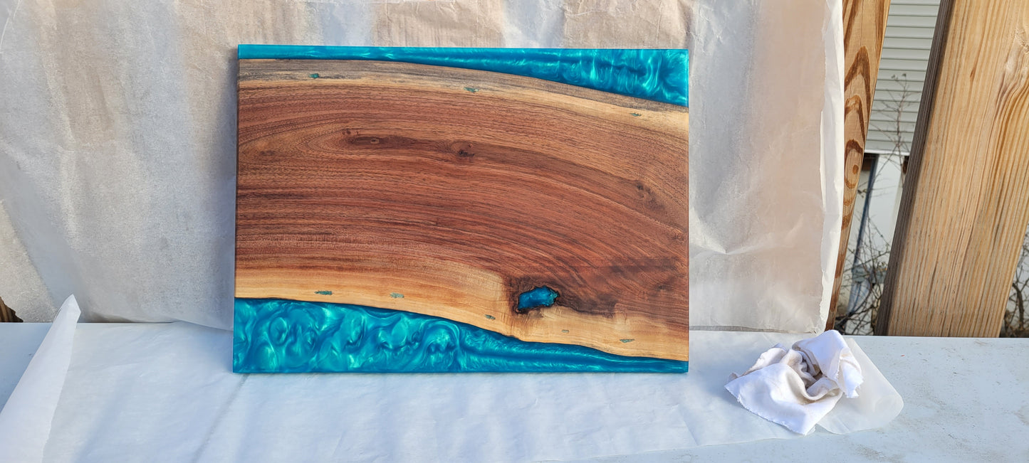 Both sides Live Edge Walnut with 2 Epoxy rivers Cutting Board