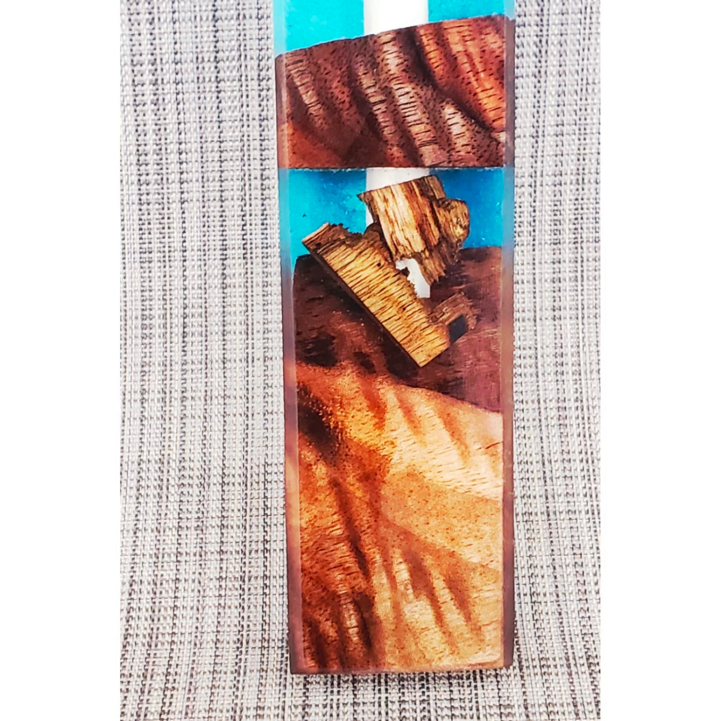 Mezuzah Walnut With Background of Lite Blue Epoxy and Clear Epoxy