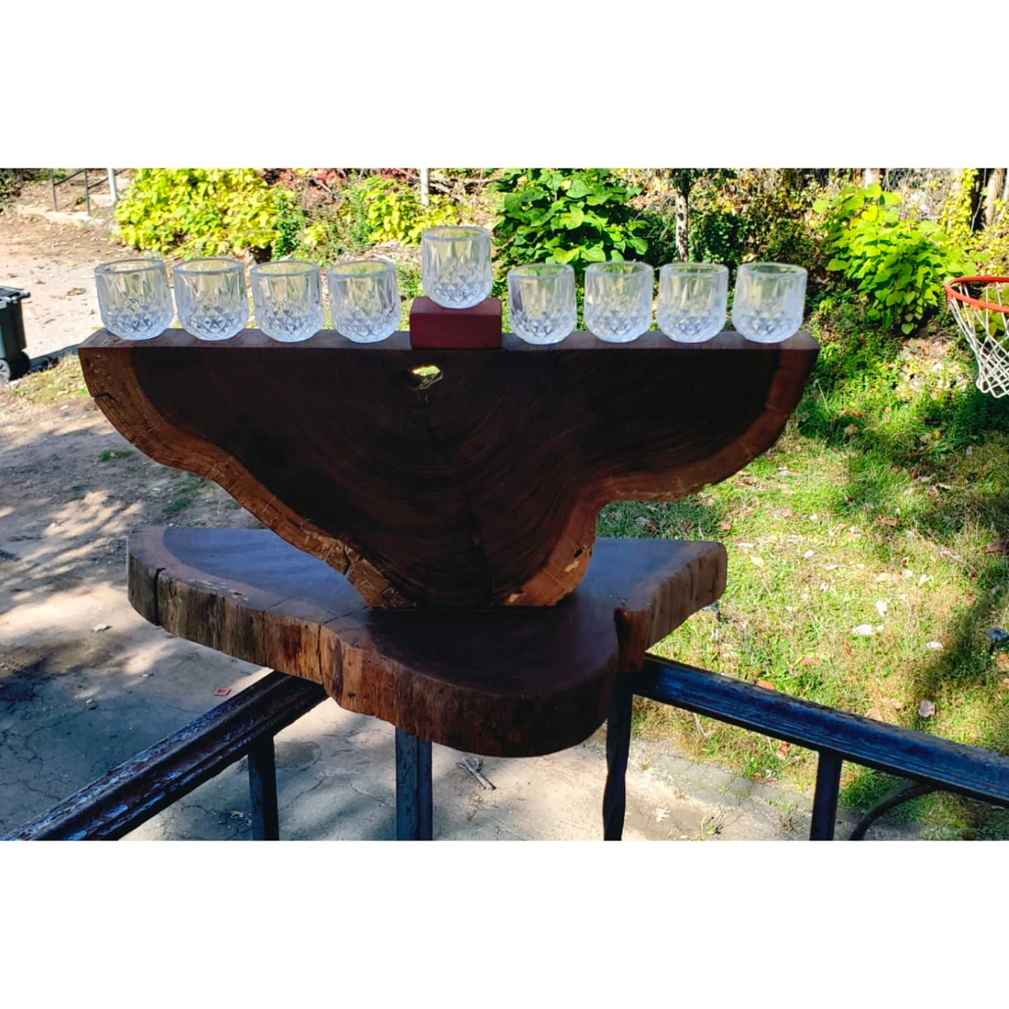 Exotic Purple Heard Wood Tree Slice Rustic Stile Menorah