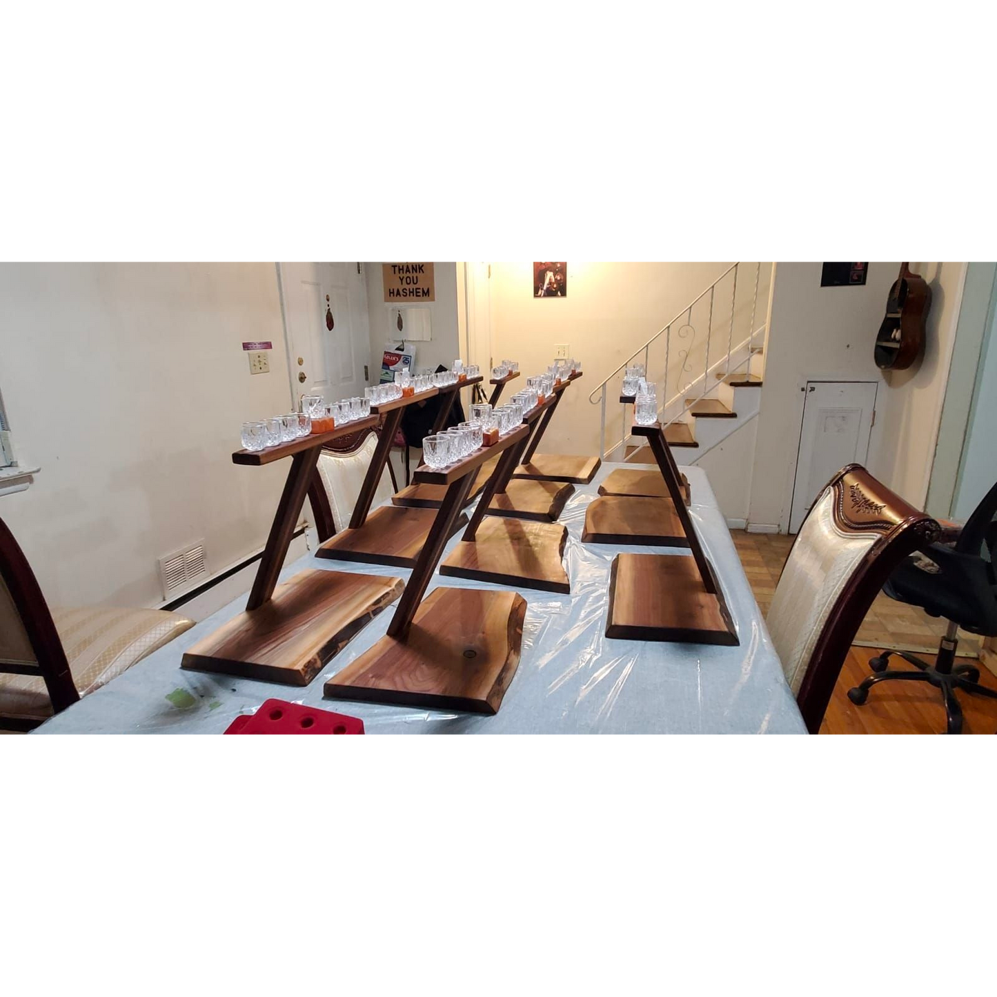 Wooden Menorah Oil “Crystal Glasses Included”