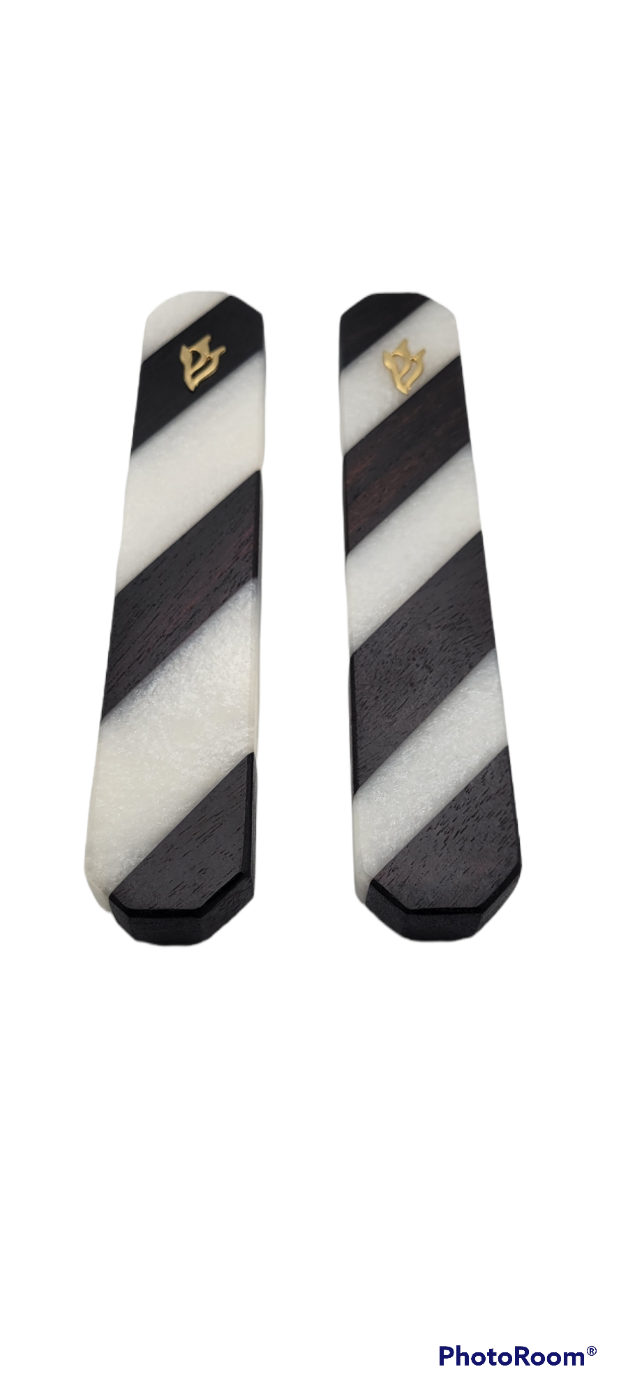 Mezuzah Holder Black Wood  -  White Epoxy