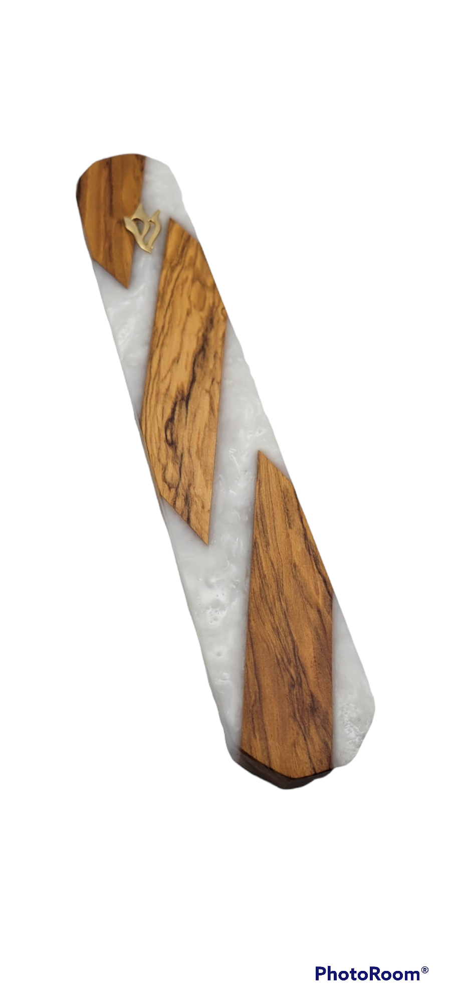 Mezuzah holder Olive wood strips with white Epoxy