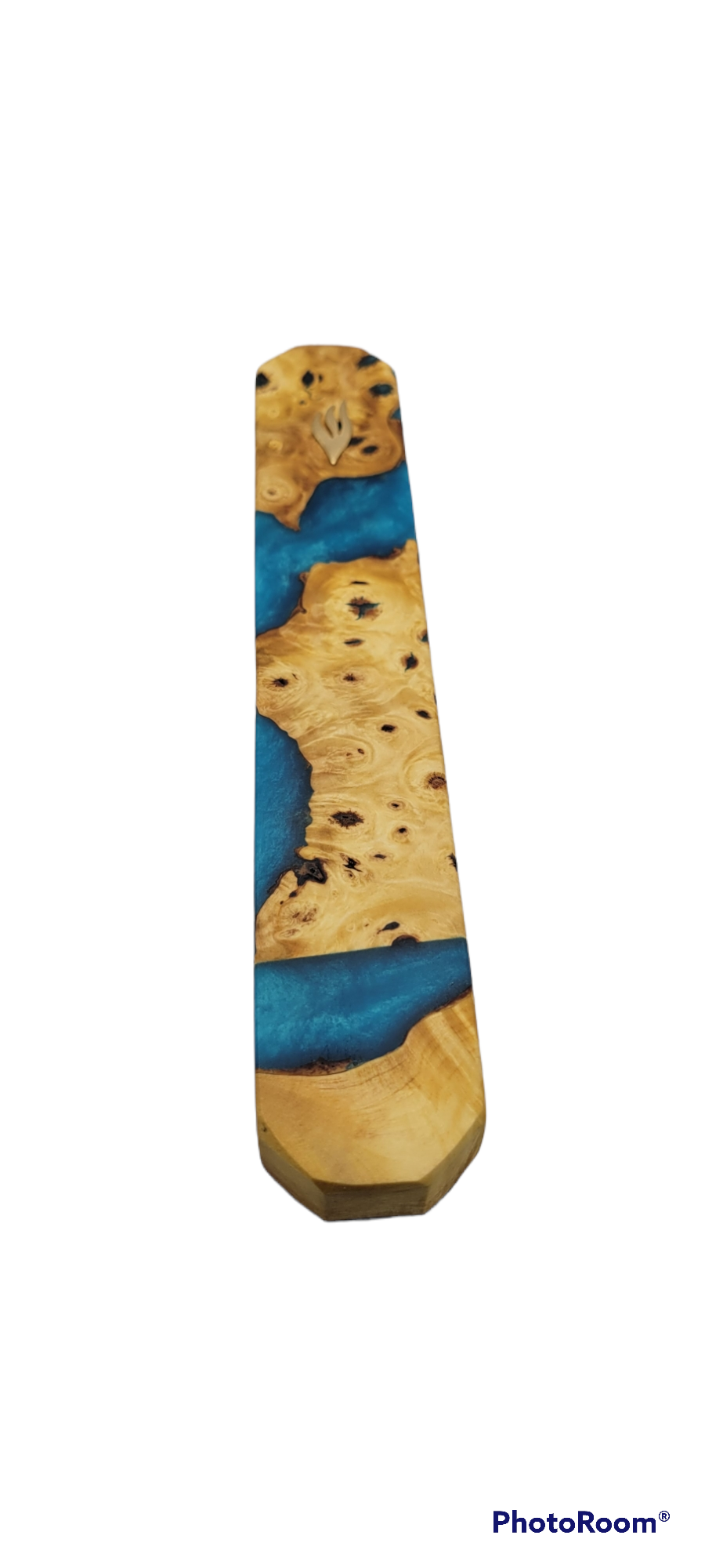 Mezuzah holder rusty wood with blue Epoxy