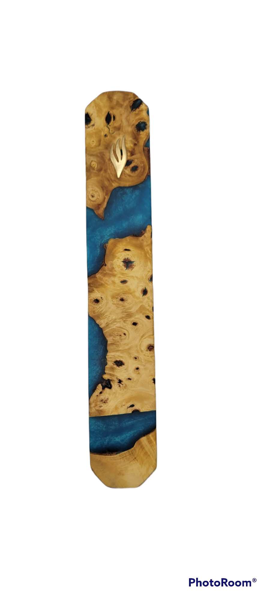 Mezuzah holder rusty wood with blue Epoxy