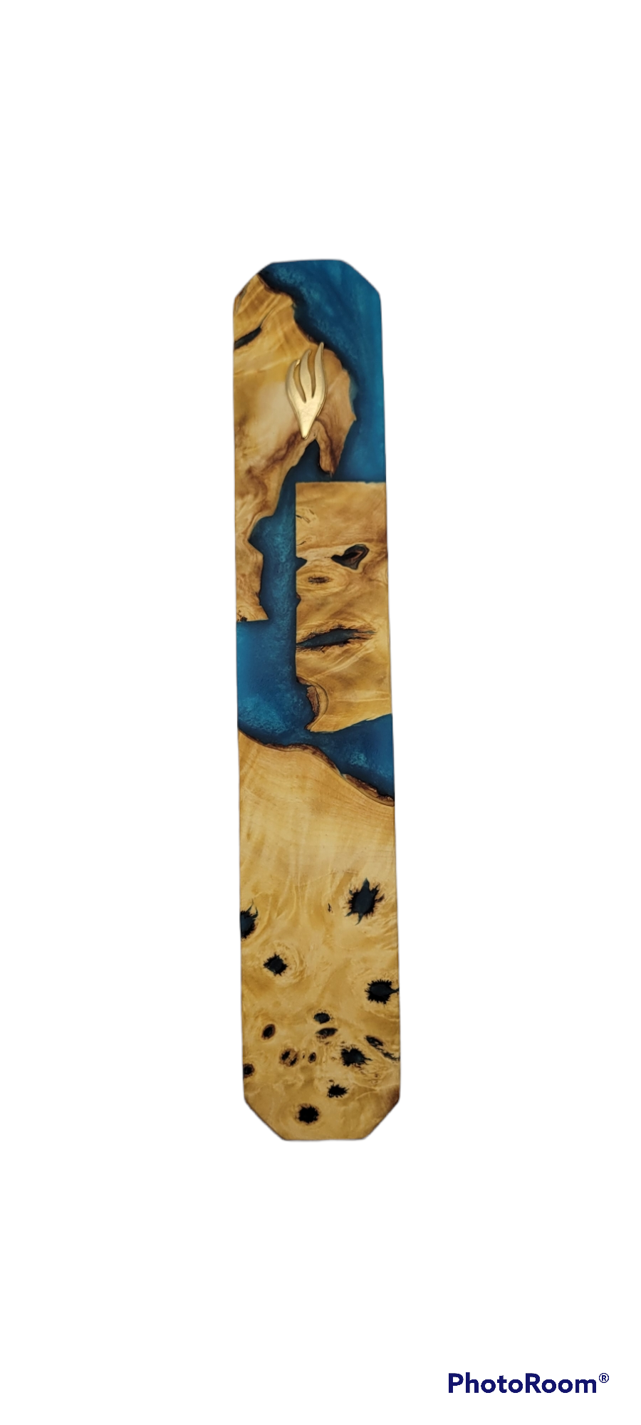 Mezuzah holder rusty wood with blue Epoxy