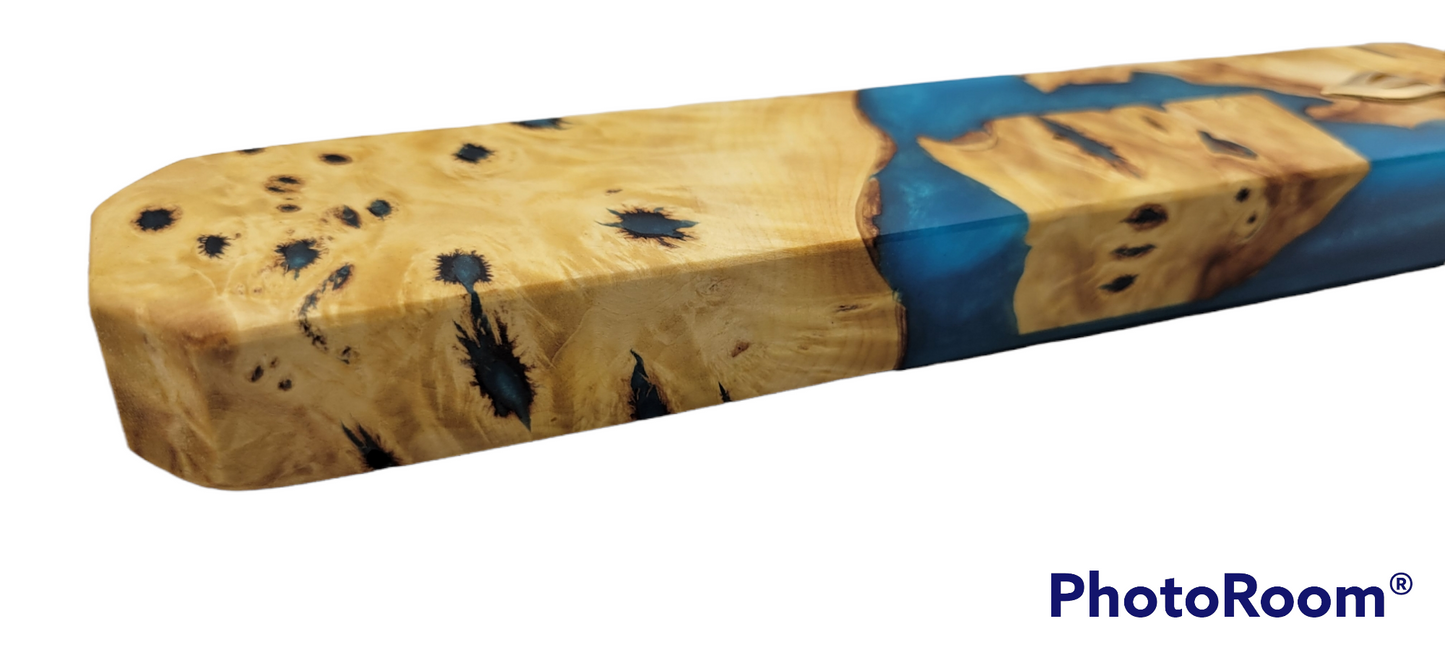 Mezuzah holder rusty wood with blue Epoxy