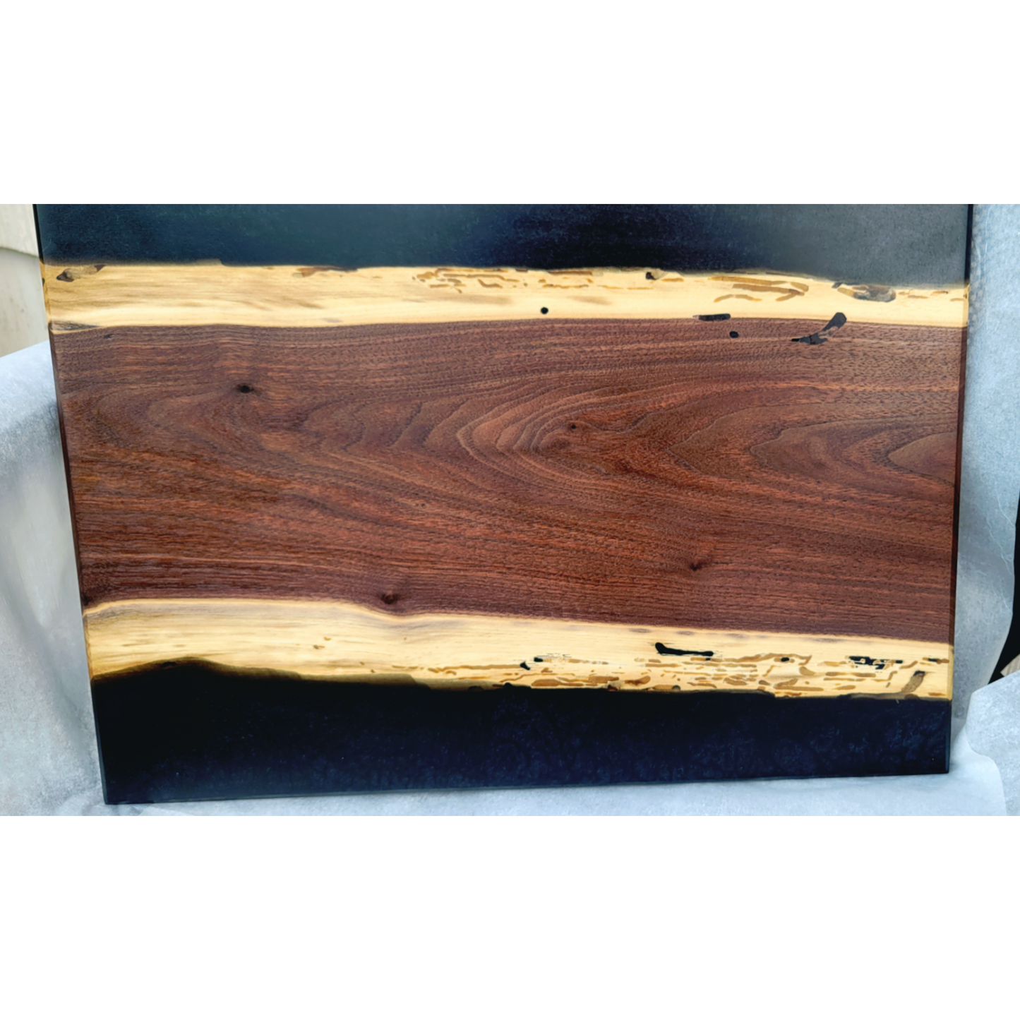 Both sides Live Edge Walnut with 2 Epoxy rivers Cutting Board