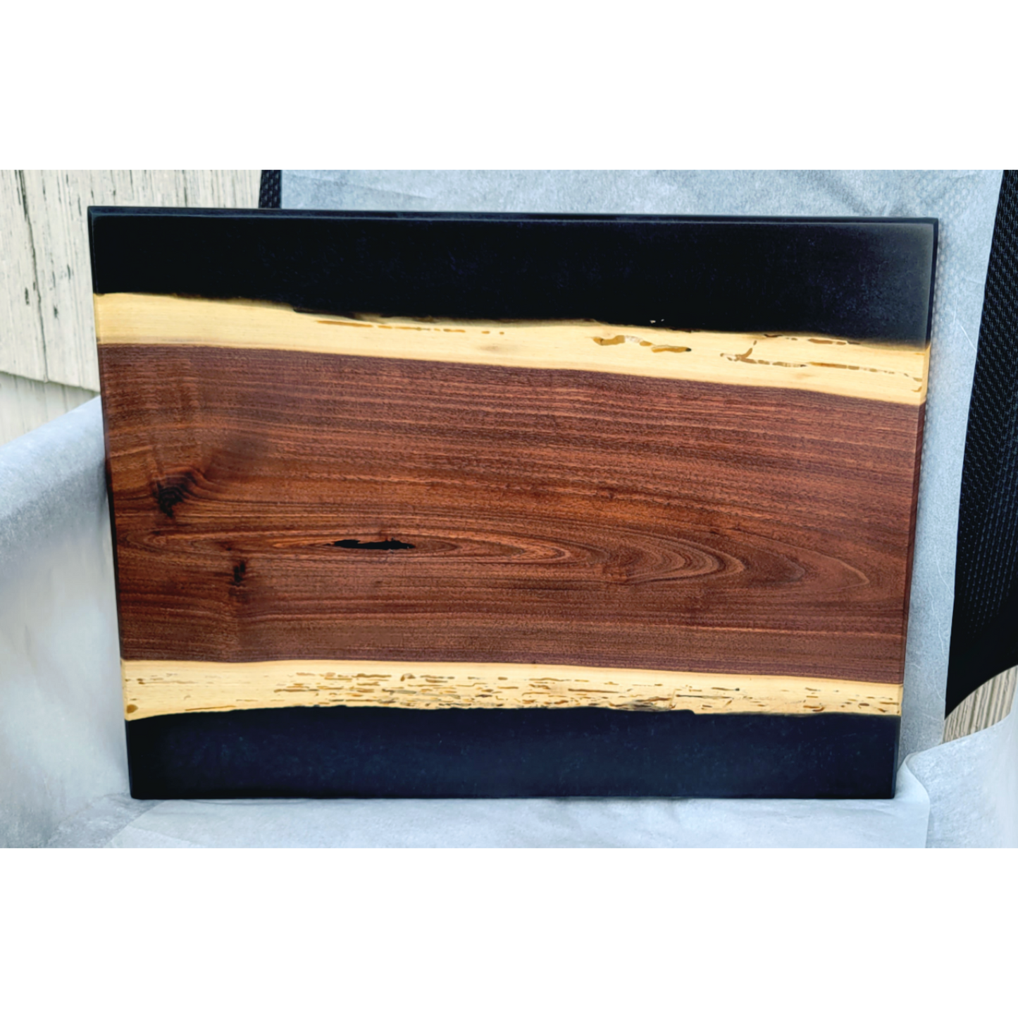 Both sides Live Edge Walnut with 2 Epoxy rivers Cutting Board
