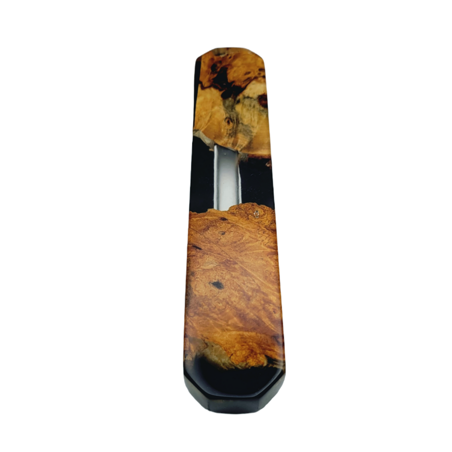Mezuzah holder Burl wood with black Epoxy backround and Clear Epoxy