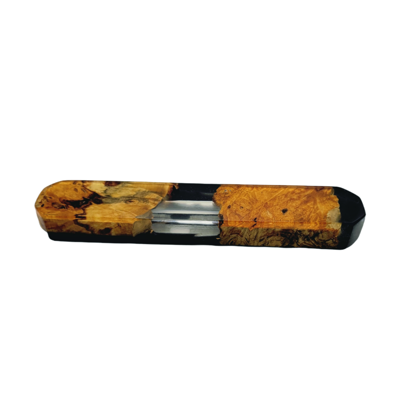 Mezuzah holder Burl wood with black Epoxy backround and Clear Epoxy