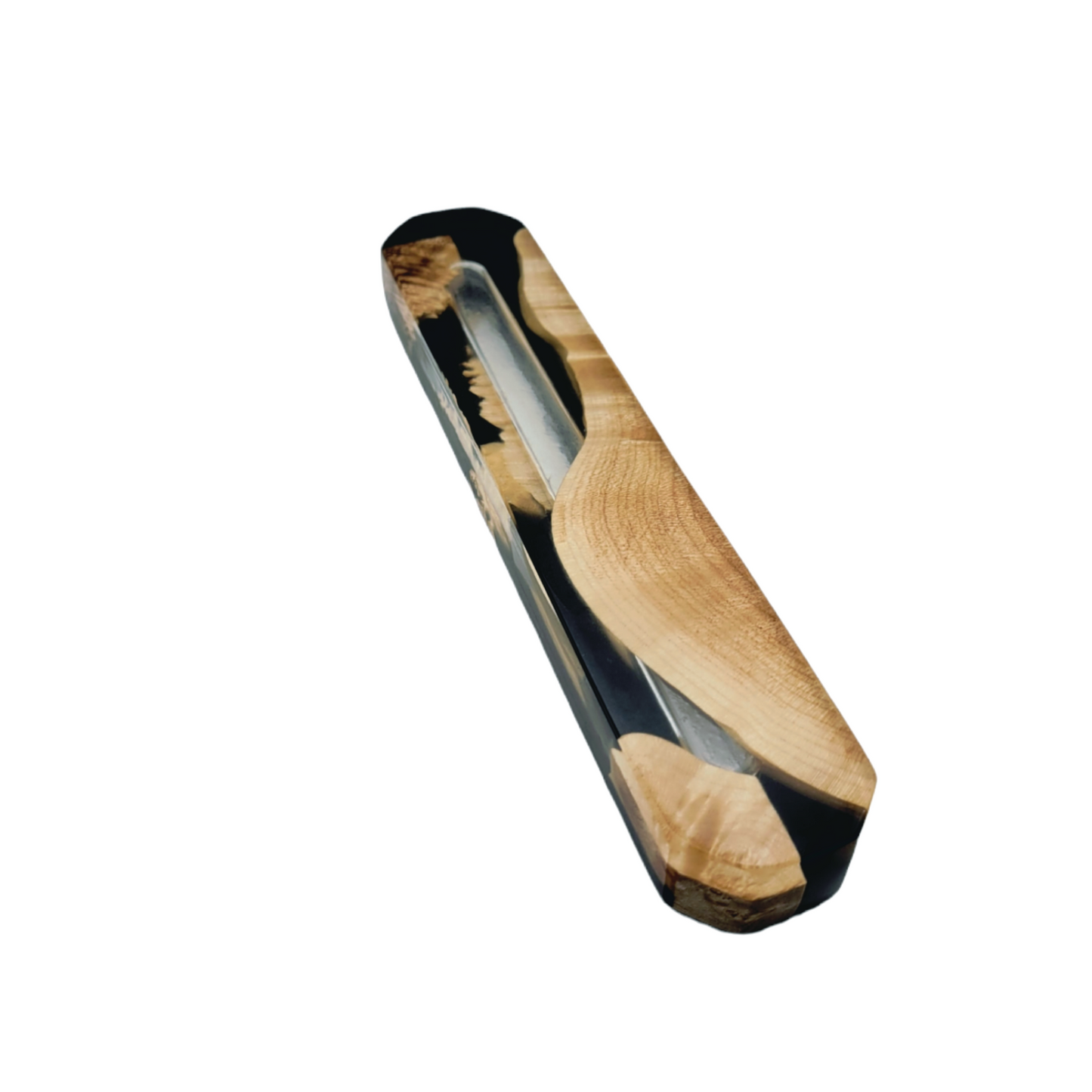 Mezuzah holder black Epoxy backround wood and clear Epoxy