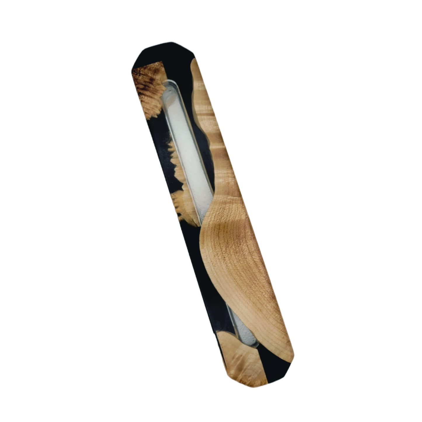 Mezuzah holder black Epoxy backround wood and clear Epoxy