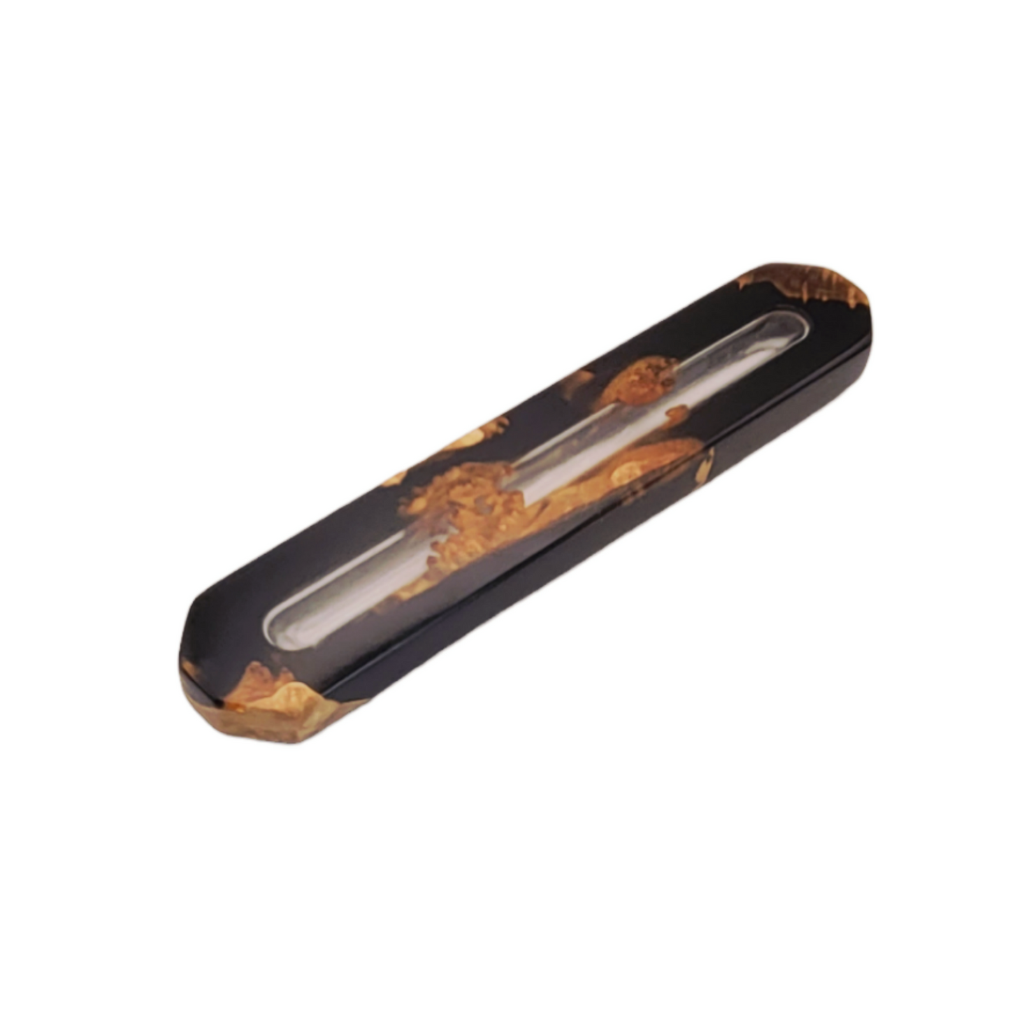 Mezuzah holder Burl wood with black Epoxy backround and Clear Epoxy