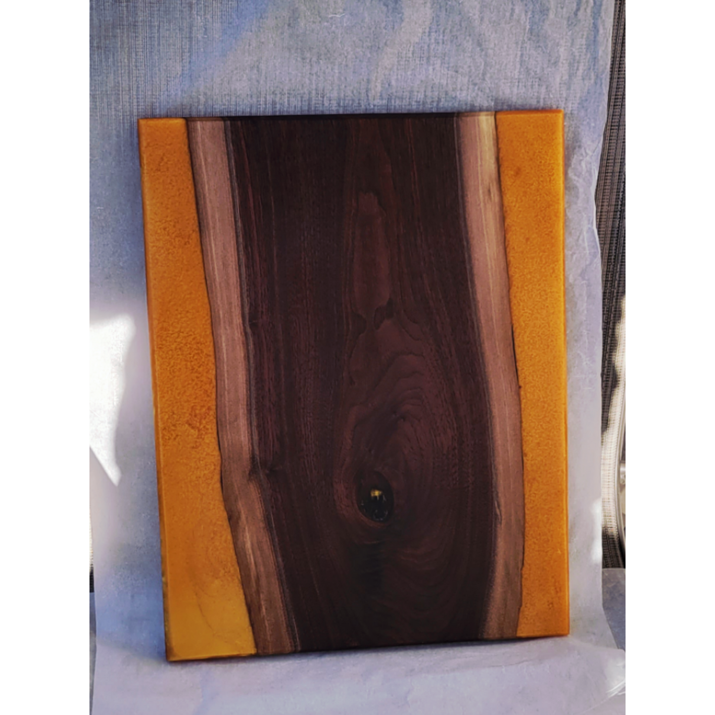 Both sides Live Edge Walnut with 2 Epoxy rivers Cutting Board