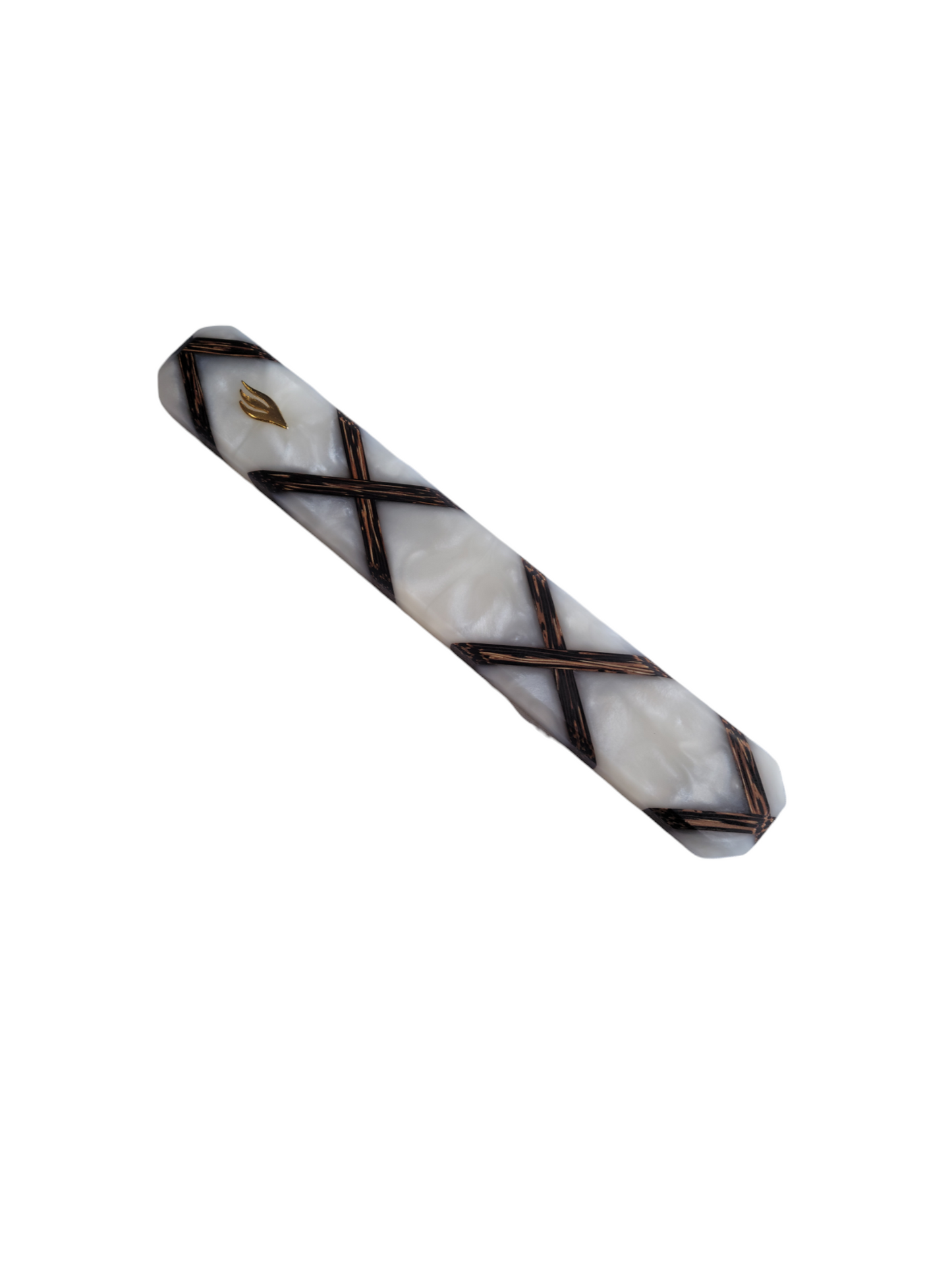 Medium Size Custom Design Mezuzah Holder Black Palm - White Epoxy