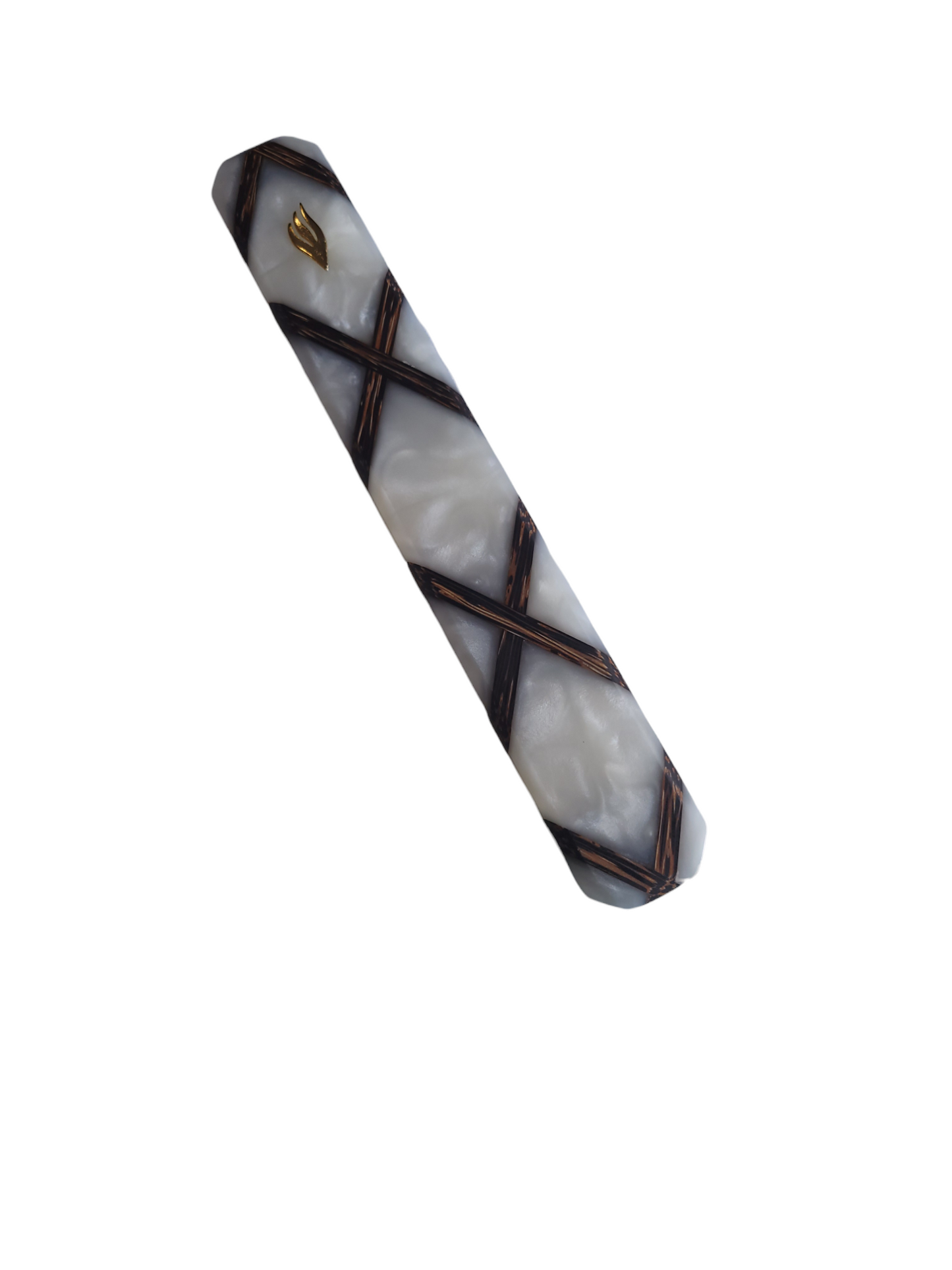 Medium Size Custom Design Mezuzah Holder Black Palm - White Epoxy