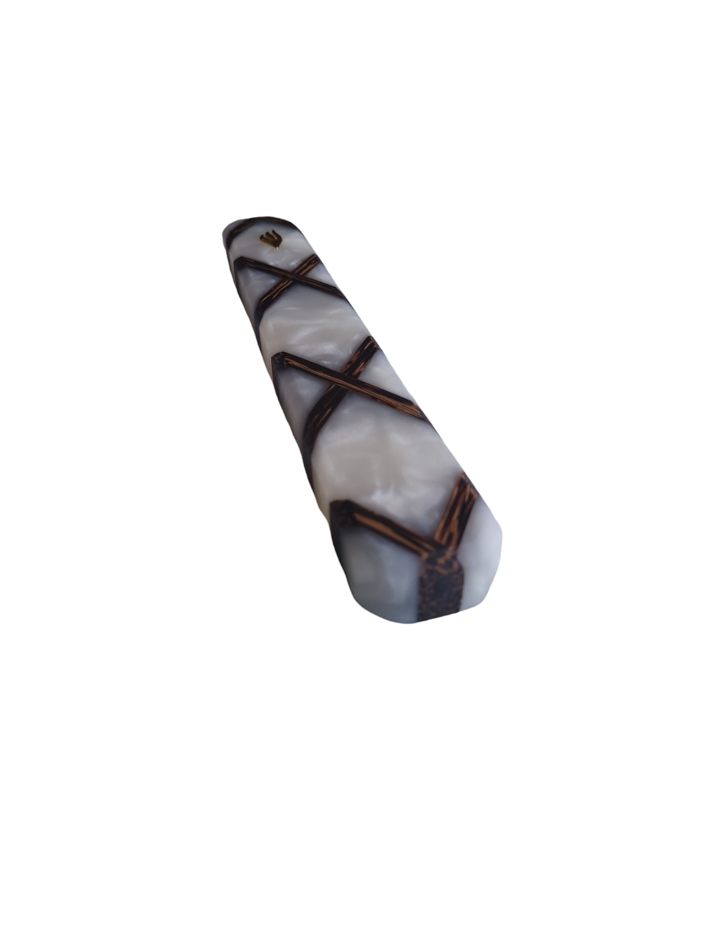 Medium Size Custom Design Mezuzah Holder Black Palm - White Epoxy