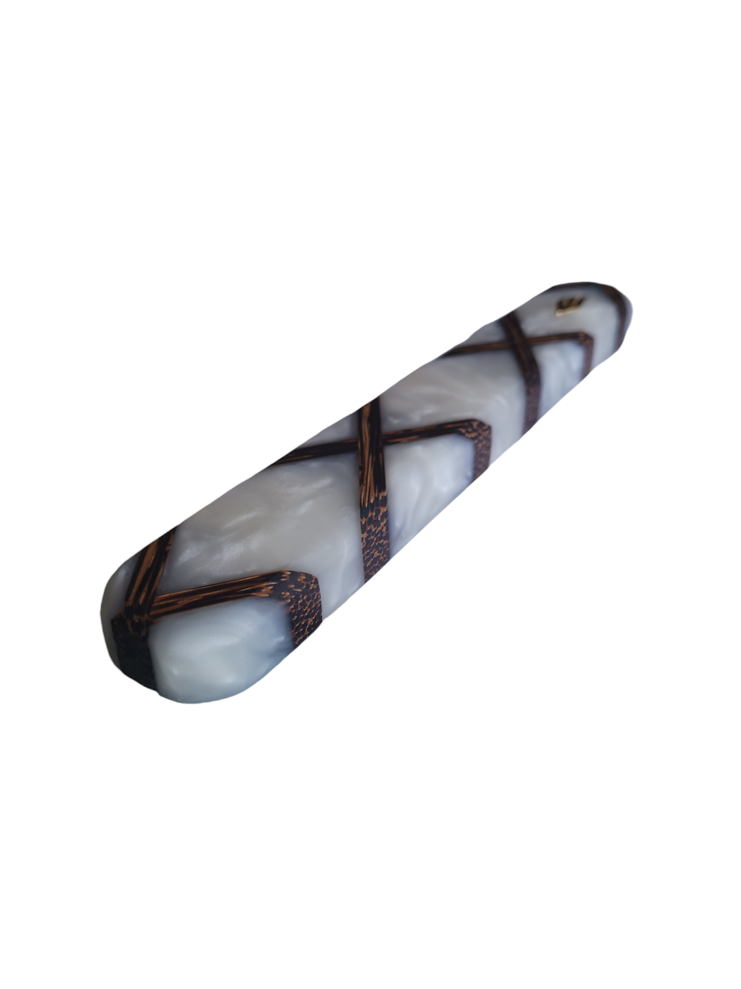 Medium Size Custom Design Mezuzah Holder Black Palm - White Epoxy