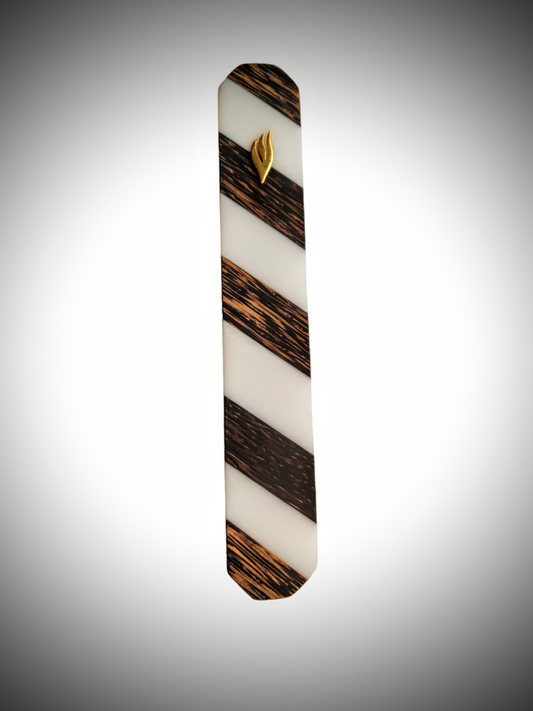 Mezuzah Holder Black Palm Strips And White Epoxy