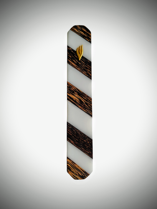 Mezuzah Holder Black Palm Strips And White Epoxy