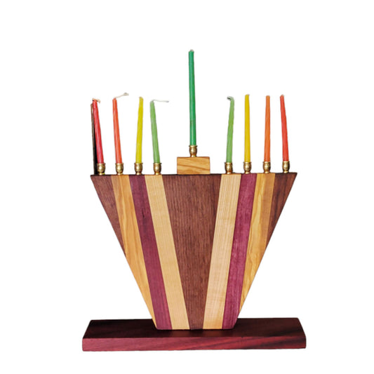 Menorah Mix Of Exotic Wood Gold Candle Stick Holders