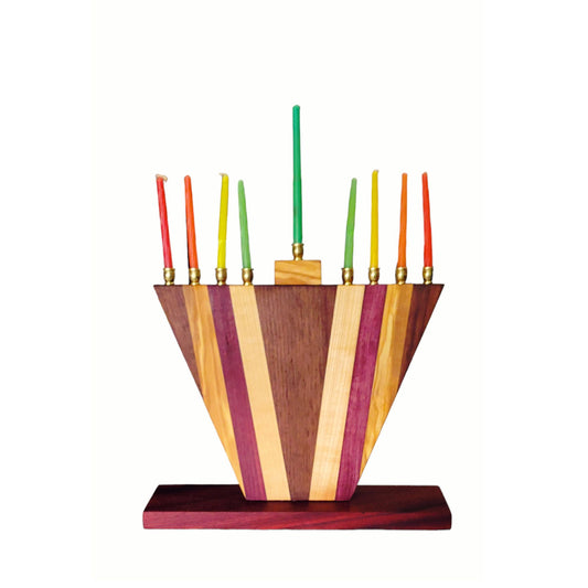 Menorah Mix Of Exotic Wood Gold Candle Stick Holders