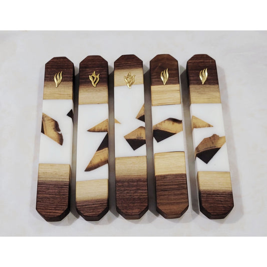 Mezuzah Holder Pieces of Walnut Wood With White Epoxy