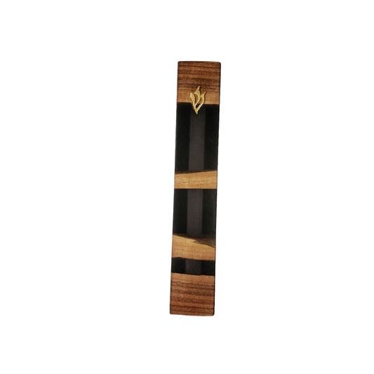 Mezuzah Holder Pieces Of Walnut Wood With transparent light Black Epoxy