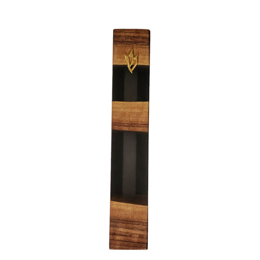 Mezuzah Holder Pieces Of Walnut Wood With transparent light Black Epoxy