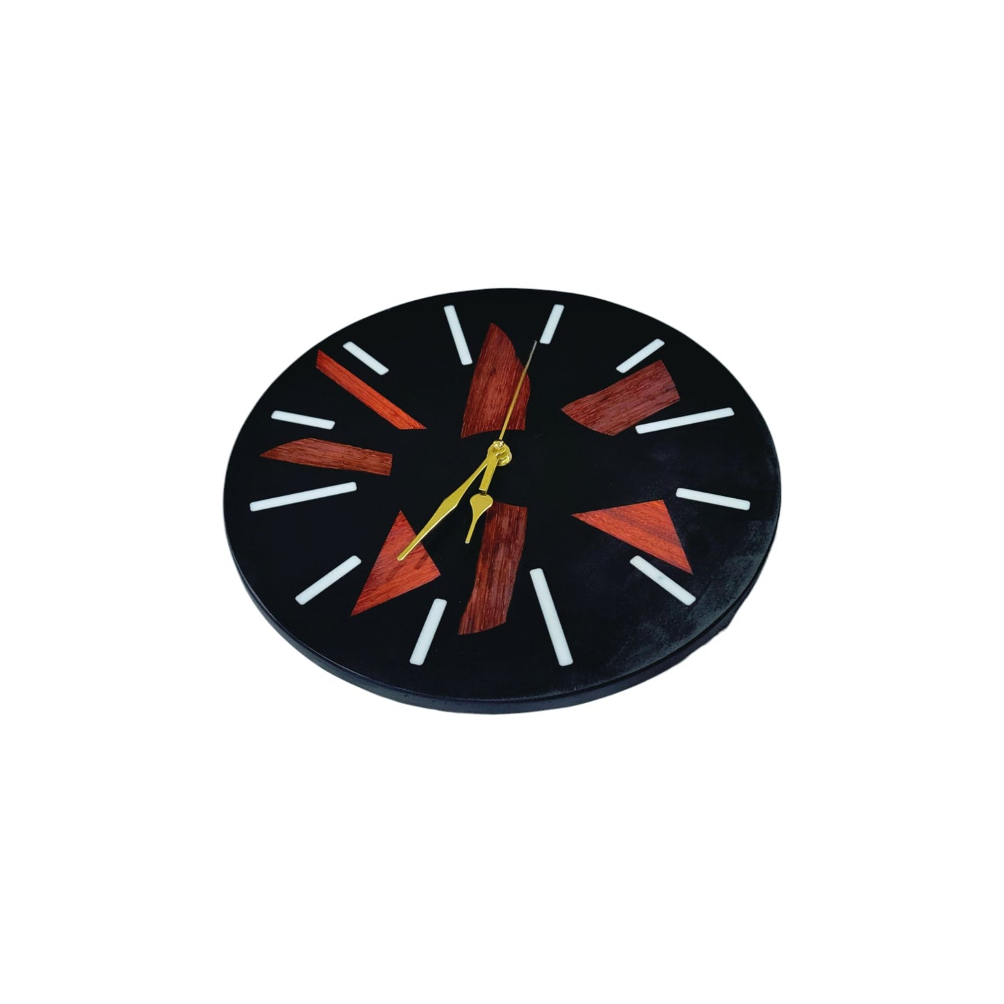 Wall Clock 12" Exotic Wood With Black Epoxy And White Epoxy Lines