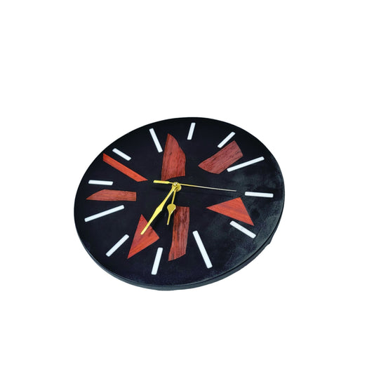 Wall Clock 12" Exotic Wood With Black Epoxy And White Epoxy Lines