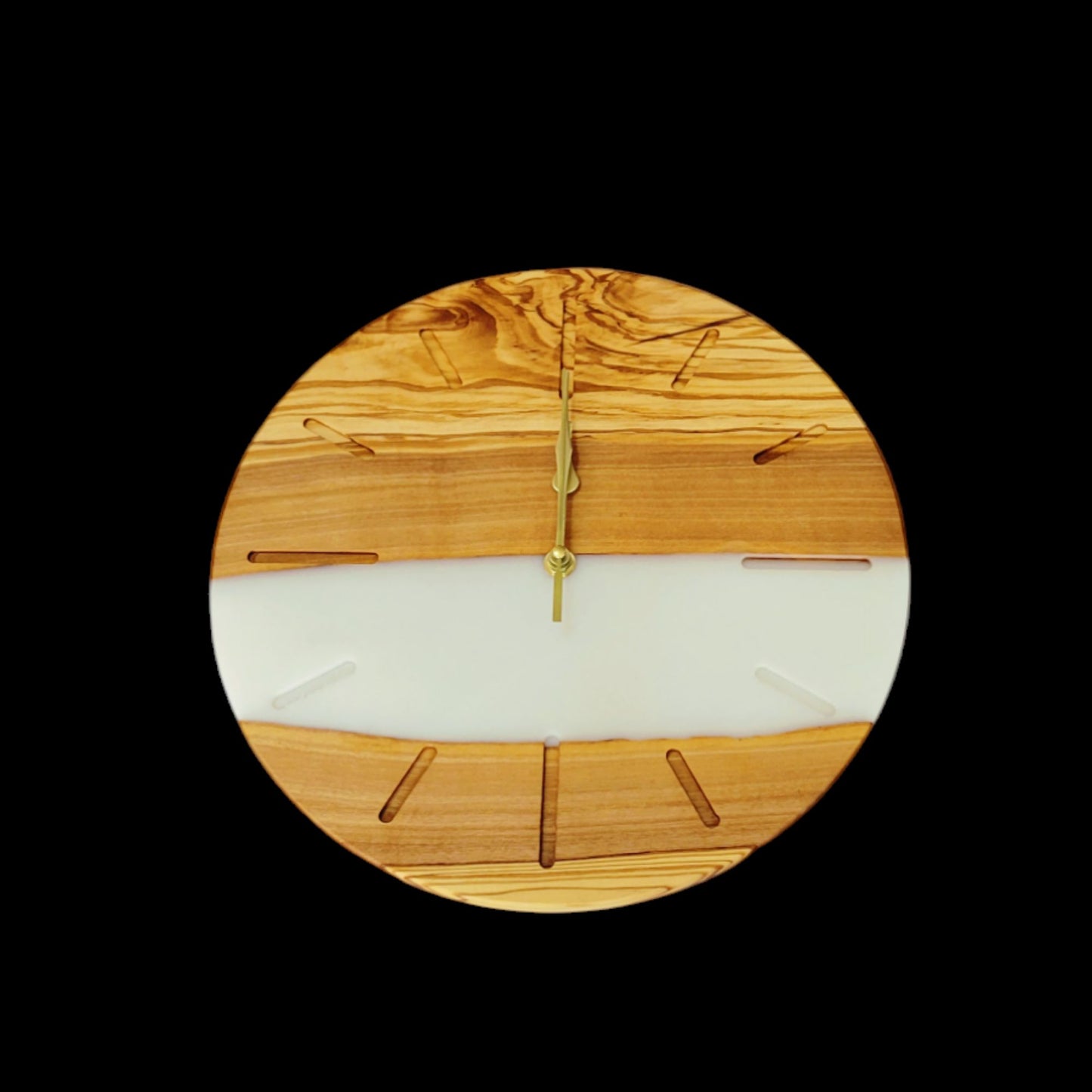 12" Wall Clock Olive Wood - White Epoxy