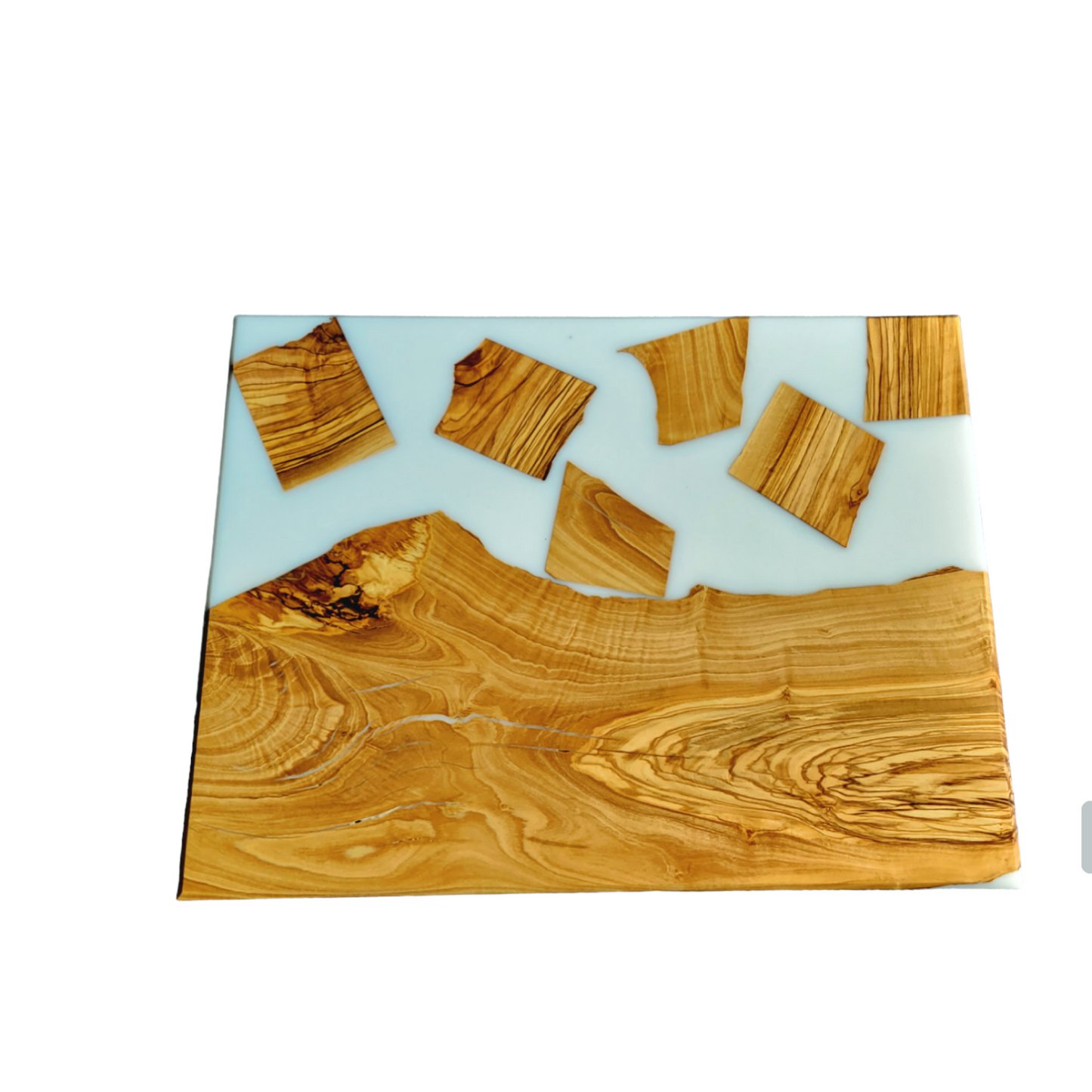 Cutting Board Olive Wood slice And White Epoxy