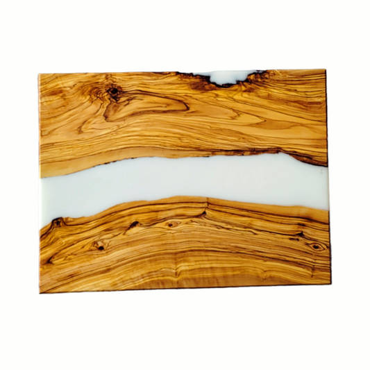 Cutting Board Olive Wood slice And White Epoxy