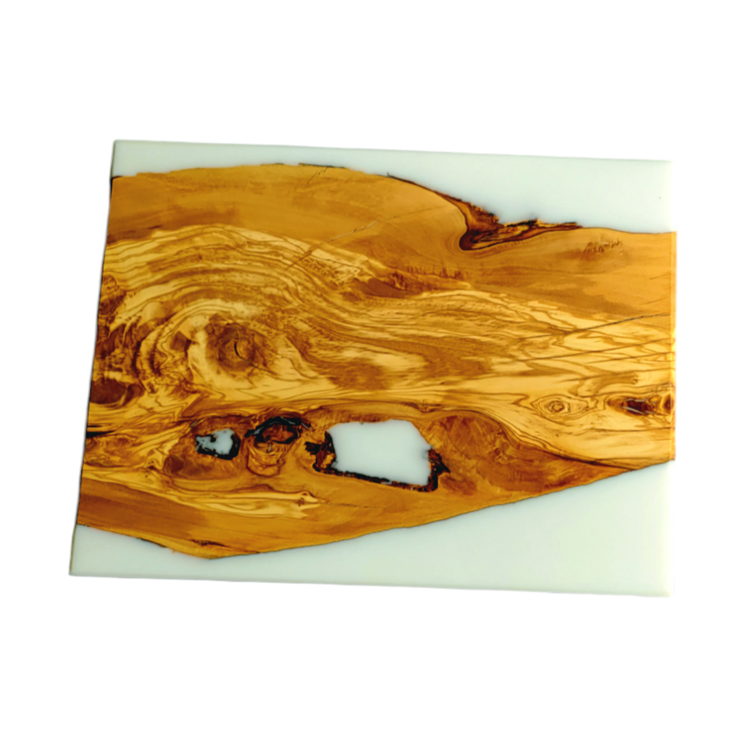 Cutting Board Olive Wood slice And White Epoxy