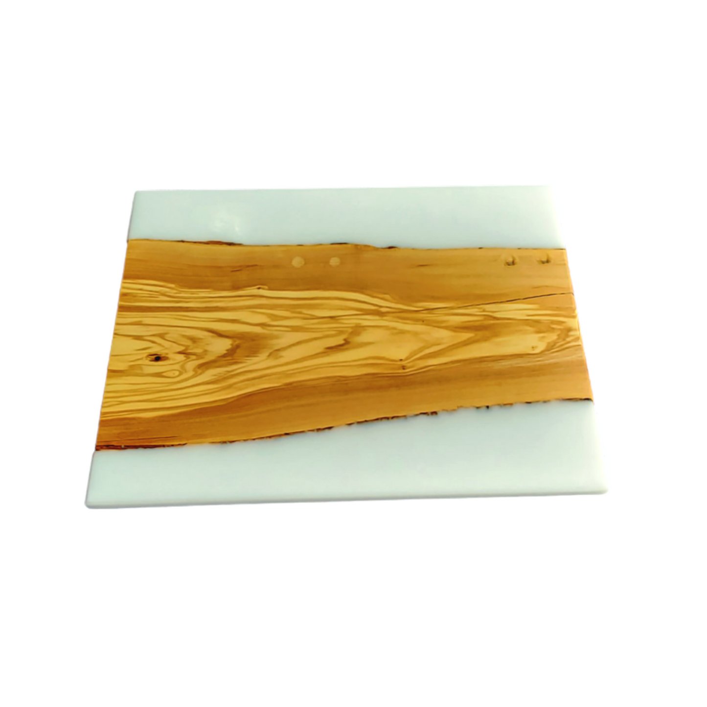 Cutting Board Olive Wood slice And White Epoxy