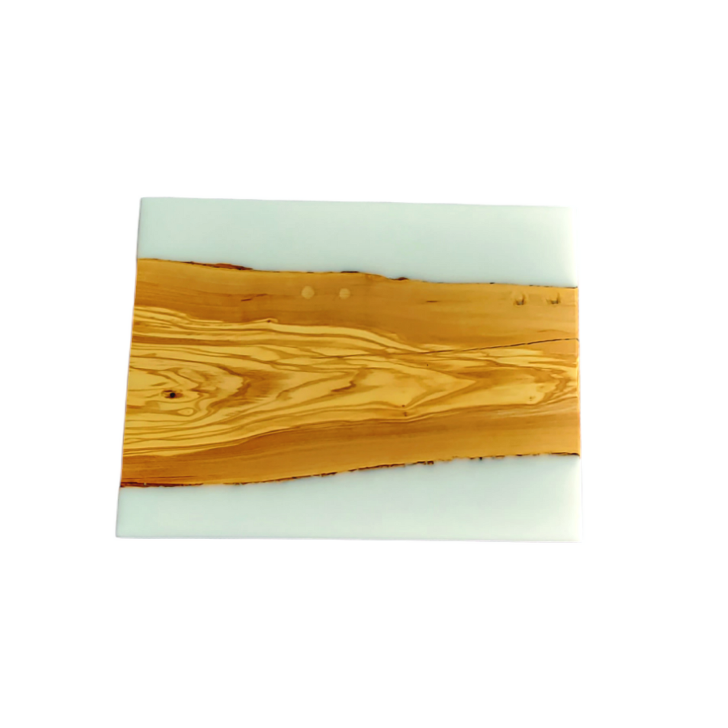 Cutting Board Olive Wood slice And White Epoxy