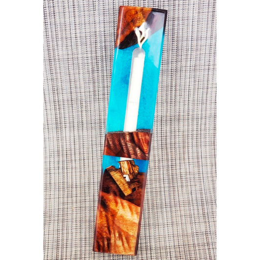 Mezuzah Walnut With Background of Lite Blue Epoxy and Clear Epoxy