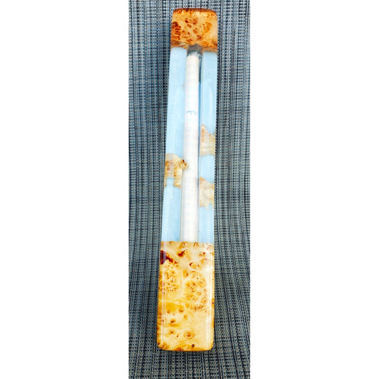 Burl wood - Clear Epoxy  - White/Blue background