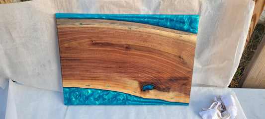 Both sides Live Edge Walnut with 2 Epoxy rivers Cutting Board