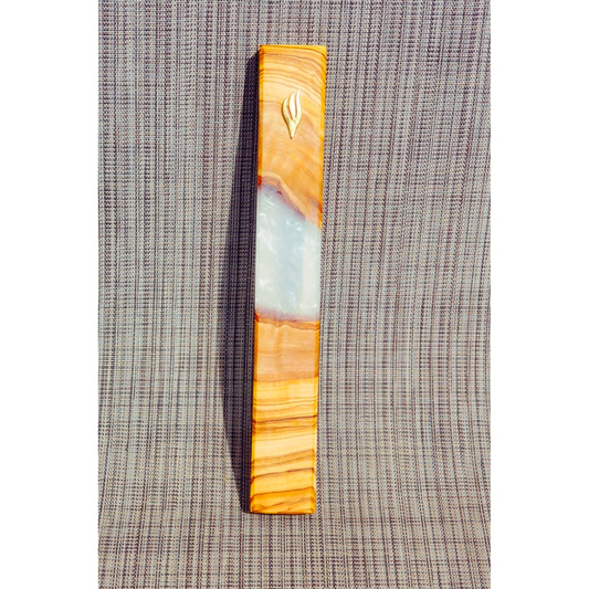 Mezuzah Holder Olive Wood - White Epoxy